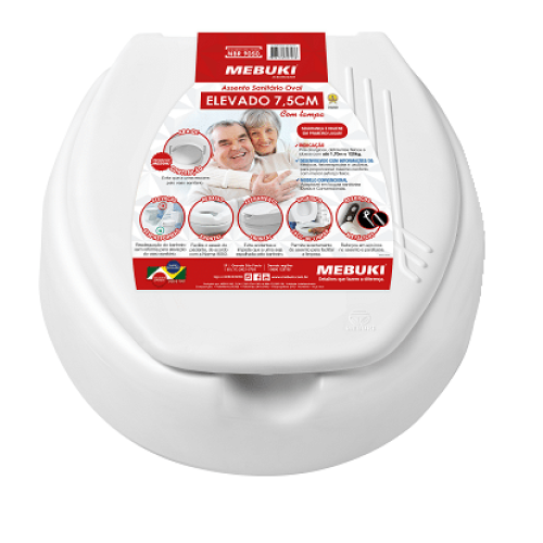 Assento Sanitário Oval Elevado 7,5 cm C/ Tampa - Mebuki