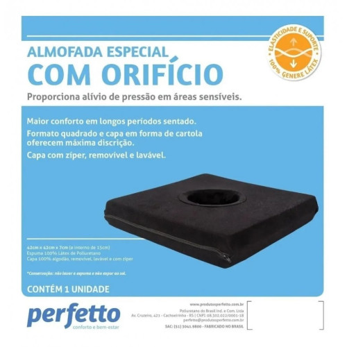 Almofada Látex Quadrada Com Orifício Preto - Perfetto